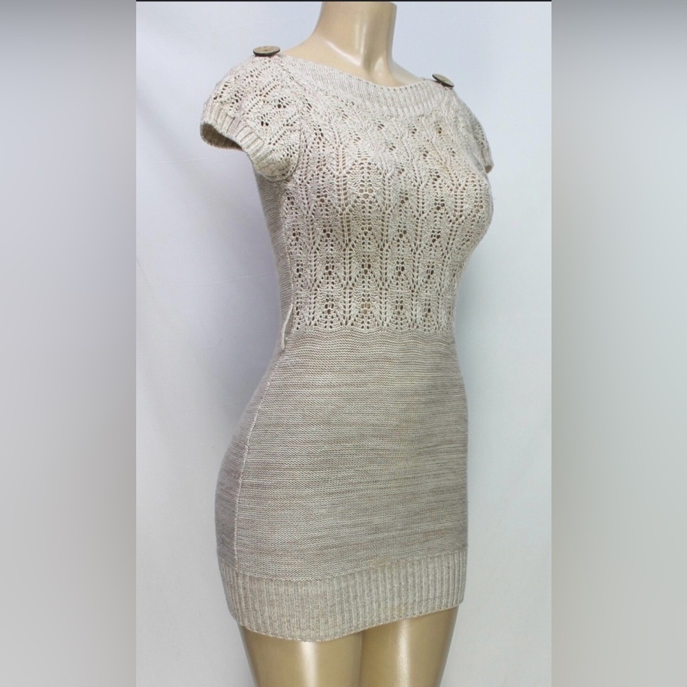 HeartSoul Cream Knit Dress with Lace Detail